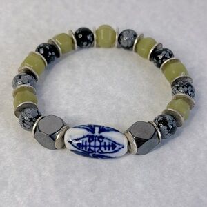 Serpentine Snowflake obsidian beaded bracelet Unisex